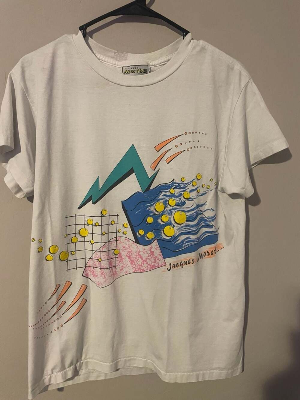 Vintage 90s Jacques Moret Graphic T-Shirt Abstract Geometric Print SINGLE STITCH